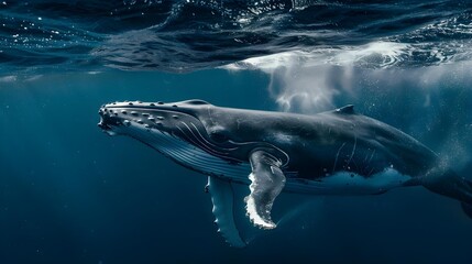 Baby Humpback Whale playing near the surface