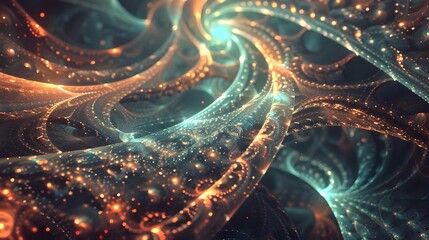 Seamless fractal design with glowing lines in 3D