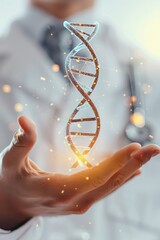 hand displaying a virtual dna helix