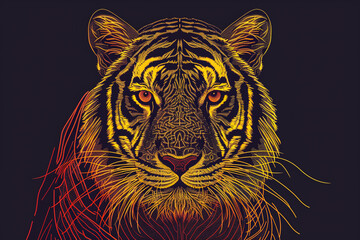 Wall Mural - A tiger with a yellow stripe on its face is staring at the camera