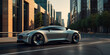 © emongraphic - Sci-fi concept of autonomous smart automobile. Electric vehicle or transport. Futuristic car in cinematic dark tech environment