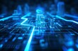 © Leo Rohmann - High tech city map with neon blue lights and circuit patterns symbolizing urban planning and connectivity