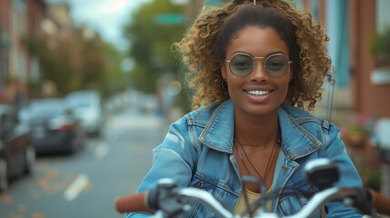 Wall Mural - African American woman on a bicycle tour of the historic landmarks in Washington DC USA