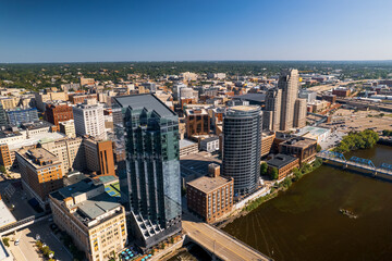 Wall Mural - Aerial view of downtown Grand Rapids, is second largest metropolitan area in entire Michigan state.