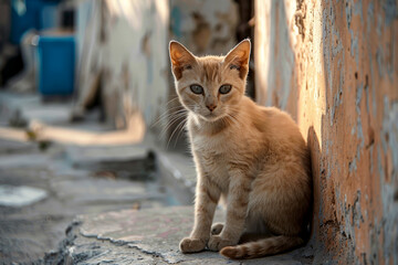 Canvas Print - A cat is sitting on a wall