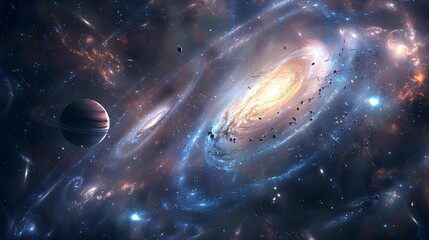 stunning cosmic scene with swirling galaxies
