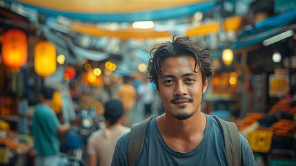 Wall Mural - Asian man on a bike ride through the bustling streets of Manila Philippines