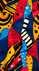 Aufkleber - Vibrant and dynamic abstract pattern featuring a fusion of organic shapes, bold lines, and a lively color palette