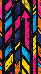 Aufkleber - Energetic and lively design showcasing bright arrows and geometric patterns, evoking a feeling of motion and vitality