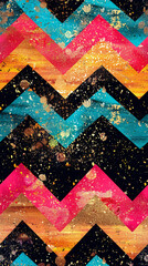 Aufkleber - Zig zag motif seamless pattern in gold, black, turquoise, and pink colors, perfect for background designs