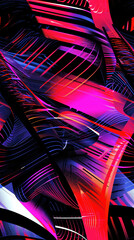 Aufkleber - Futuristic cyberpunk design with seamless pattern, neon lights, and abstract shapes for a technological aesthetic