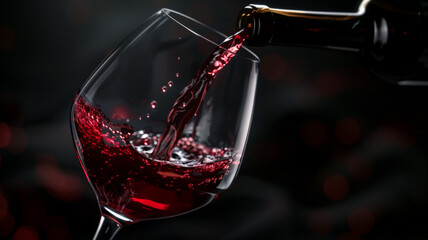 Wall Mural - Red wine is poured into the glass isolated on a black background