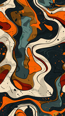 Fototapete - Abstract seamless pattern featuring a captivating fusion of wavy shapes, flowing lines, and vibrant paint splatters