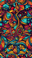 Aufkleber - Psychedelic seamless pattern repeating an intricate design of colorful abstract shapes