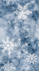 Poster - Festive christmas theme with a seamless snowflake pattern on a watercolor backdrop of blue