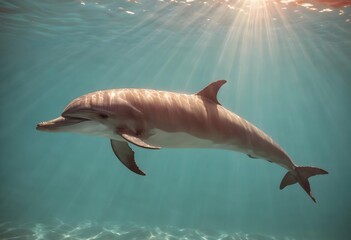 Wall Mural - Concept photo o a dolphin swimming underwater