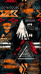 Fototapete - Modern seamless pattern with grunge triangles, stripes, and various geometric shapes
