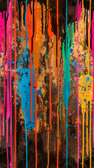 Fototapete - Colorful seamless pattern of dripping paint on a dark background, perfect for adding a touch of urban style