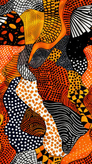Poster - Dynamic and vibrant abstract seamless pattern with wavy shapes and dots