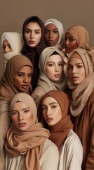 Wall Mural - A group of women wearing brown scarves and headscarves