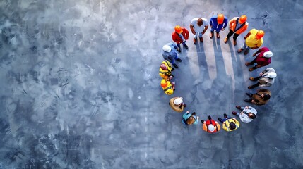 Fototapete - Teamwork image of people of various professions forming a circle businessman engineer researcher security guard : Generative AI