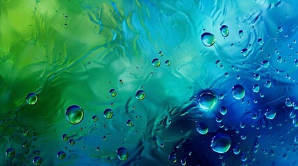 Fototapete - Abstract blue and green colorful background with oil on water surface Oil drops in water abstract psychedelic abstract image : Generative AI