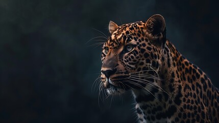 Wall Mural - Close up adult leopard portrait Animal on dark background : Generative AI