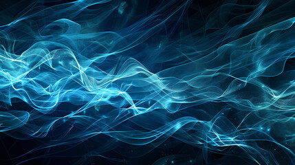 Canvas Print - abstract blue tech background with digital waves, dynamic network system, artificial neural connecti