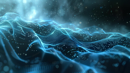 Canvas Print - abstract blue tech background with digital waves, dynamic network system, artificial neural connecti