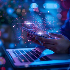 cyber security, data protection concept. user using mobile phone and laptop computer with privacy se