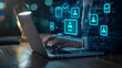 © suldev - Businessman or Lawyer working with legal services icons on a laptop virtual screen can legal advice online such as labor law for business or company. Notary public, business legislation, justice