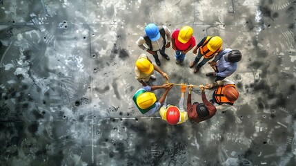 Fototapete - Teamwork image of people of various professions forming a circle businessman engineer researcher security guard : Generative AI