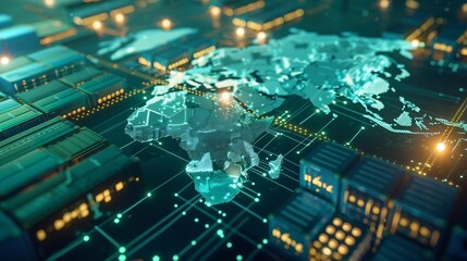 Wall Mural - World map with logistic network distribution on background Logistic and transport concept in front Container Cargo freight ship for Concept of fast or instant shipping Online goods ord : Generative AI