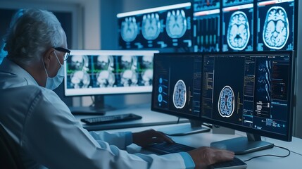 Poster - Medical technology Doctor use intelligence software of AI for diagnosis brain increasing accuracy patient treatment Research and Medical development technology to improve patient healt : Generative AI