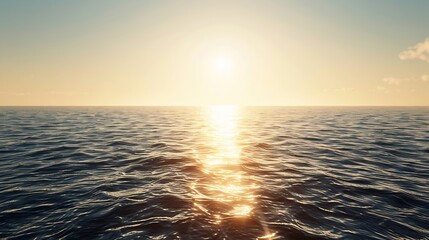 Wall Mural - A beautiful view of the ocean with the sun shining on the water The sky is clear and the sun is setting creating a warm and peaceful atmosphere : Generative AI