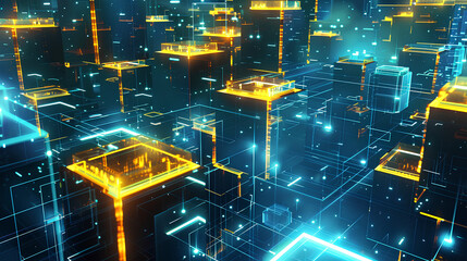Wall Mural - futuristic metaverse digital cubes blocks technology network connection concept