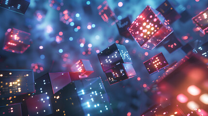 Wall Mural - futuristic metaverse digital cubes blocks technology network connection concept