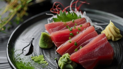 Poster - tuna sashimi otoro, wasabi, high angle,