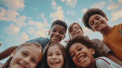 portrait of Group of young boys and girls together celebrating friendship and unity Multiracial group of people : Generative AI