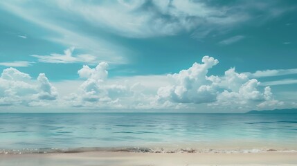 Canvas Print - Horizon beautiful landscape summer season vertical front view tropical sea beach white sand clean blue sky cloud background calm nature ocean wave water travel holiday relax at island  : Generative AI