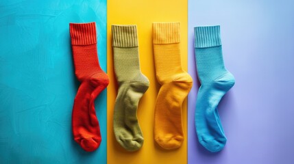 Cotton socks on colored surface