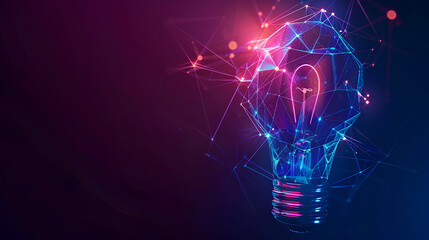 Wall Mural - innovation technology with holographic glowing low polygonal light bulb dark background
