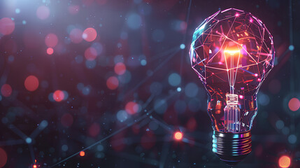 Wall Mural - innovation technology with holographic glowing low polygonal light bulb dark background