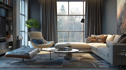 Aufkleber - Epmty Room Interior Design Comfortable : Generative AI