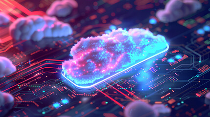 Wall Mural - isometric cloud storage for downloading, representing a digital service or application facilitating 