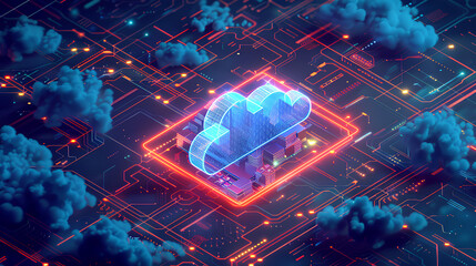 Wall Mural - isometric cloud storage for downloading, representing a digital service or application facilitating 