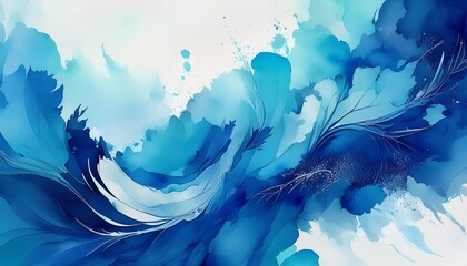 Wall Mural - Abstract blue watercolor background with splashes and stains.