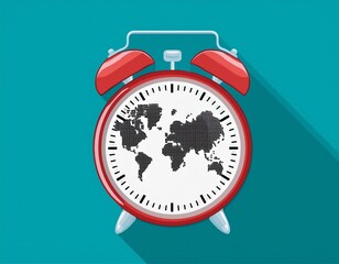 Wall Mural - Alarm clock with the world map on the dial. Time zones concept.  illustration.