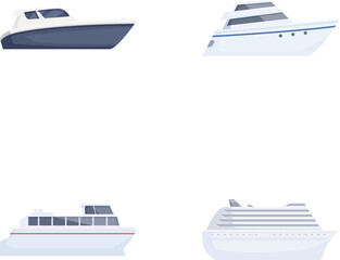 Wall Mural - Collection of vector illustrations featuring different boat and ship designs on a white background