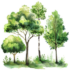 Wall Mural - Serene green trees environmental clipart on white background